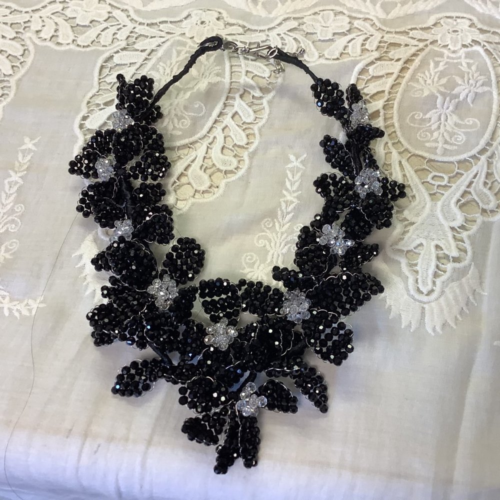 Uber EXOTIC blk/wht jet bead Handcrafted Necklace